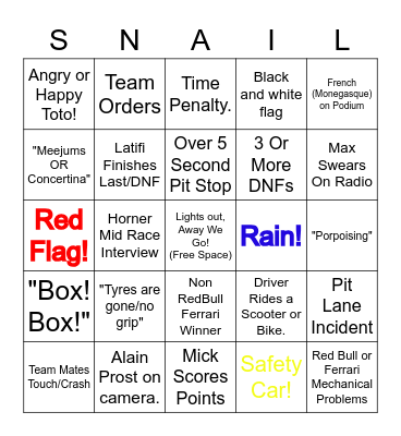 F1 Bingo France Bingo Card
