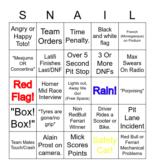 F1 Bingo France Bingo Card