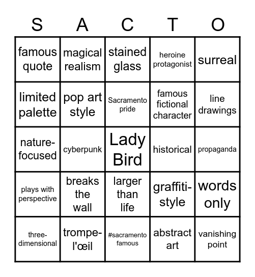 Adventure Party Mural Hunt Bingo Card