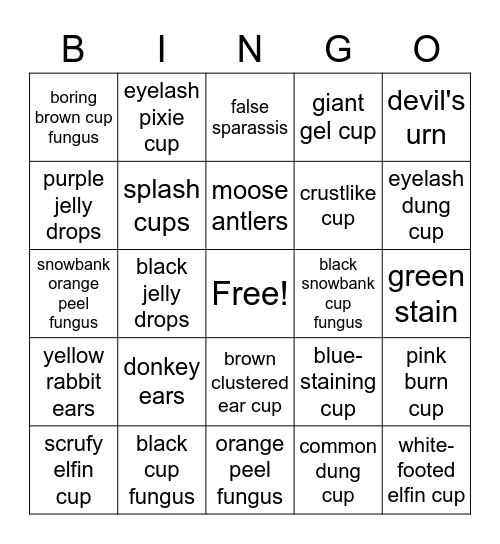 Cup Fungus Bingo Card