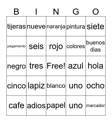 SPANISH/ESPANOL Bingo Card