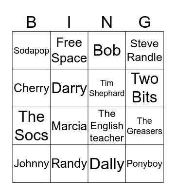 The Outsiders Characters Bingo Card