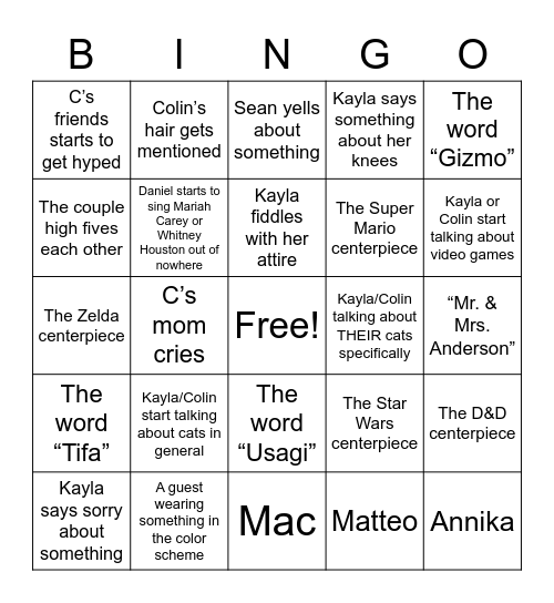 Wedding Bingo Card