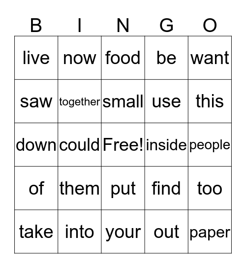 First Quarter Sight Words Bingo Card