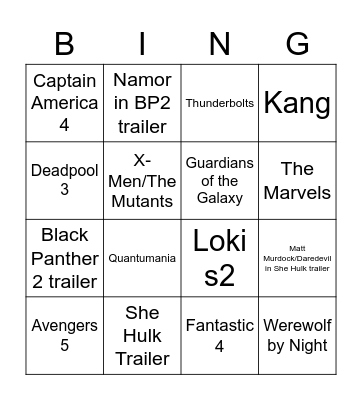 SDCC MARVEL Bingo Card