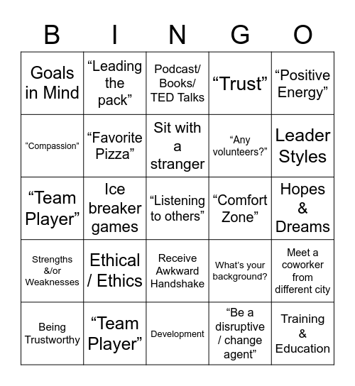 Leadership Clichés Bingo Card