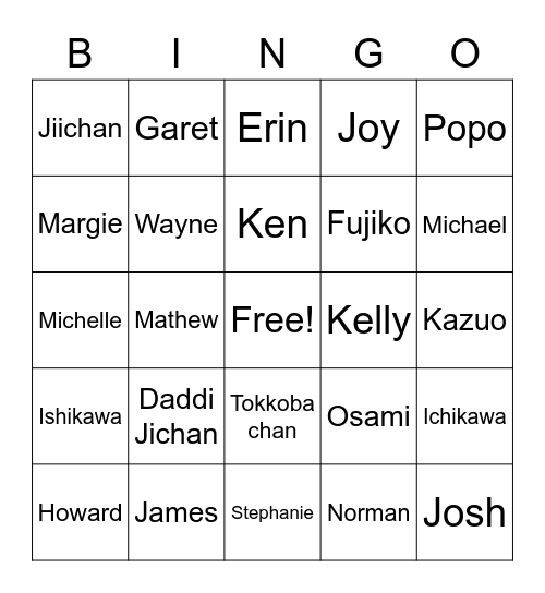Family Bingo Card