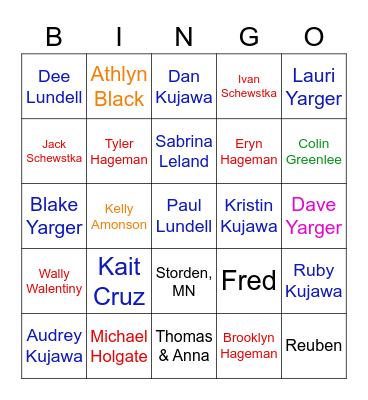 Yarger Family Reunion Bingo Card