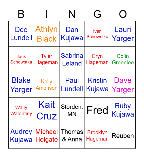 Yarger Family Reunion Bingo Card