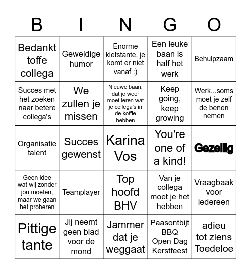 Karina's bingo Card