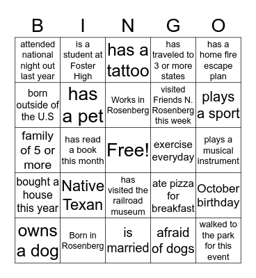 National Night Out  Bingo Card
