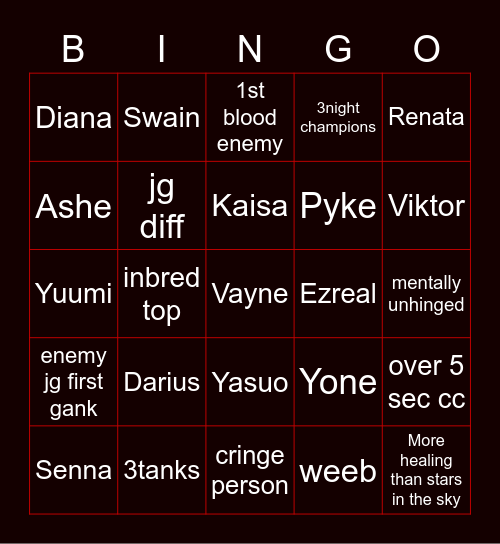 INshallaH ThiS DoesNT HAPen Bingo Card