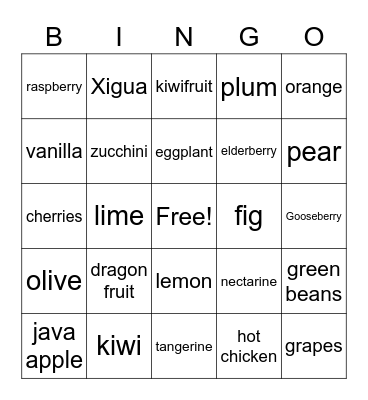 Food & Vegetables Bingo Card