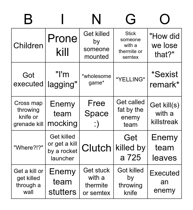 COD MW BINGO Card