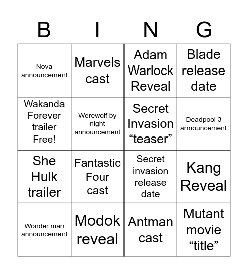 Untitled Bingo Card