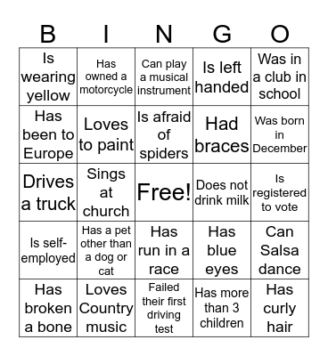 ICEBREAKER BINGO Card