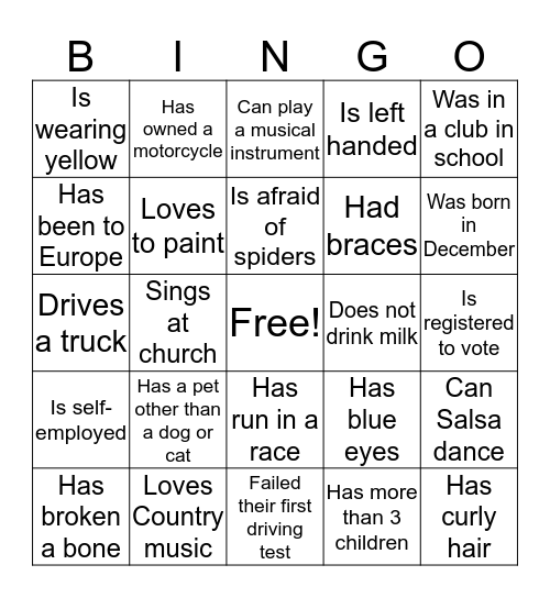 ICEBREAKER BINGO Card