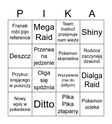 Pokemon bingo z idiotami Bingo Card