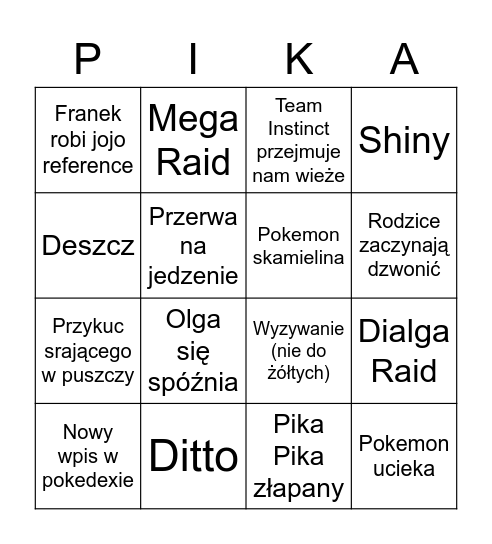 Pokemon bingo z idiotami Bingo Card