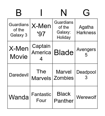 Marvel Bingo Card