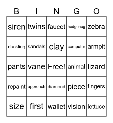 More Words Bingo Card