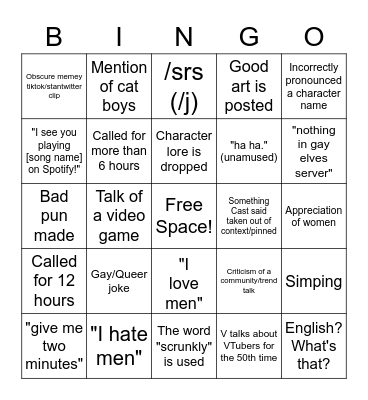 Puddle Call Bingo Card