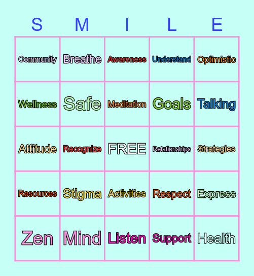 Mental and Emotional Wellness Bingo Card