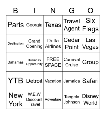 TRAVEL Bingo Card