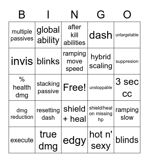 New Champ Bingo Card