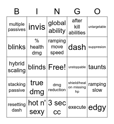 New Champ Bingo Card