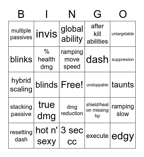 New Champ Bingo Card