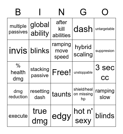 New Champ Bingo Card