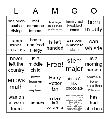 Human Bingo Card