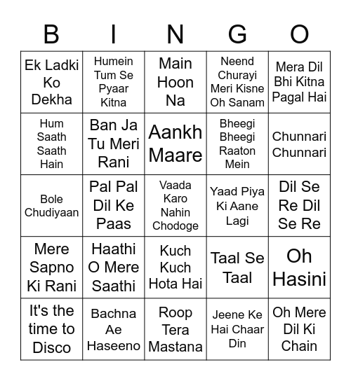 BOLLYWOOD MUSIC Bingo Card