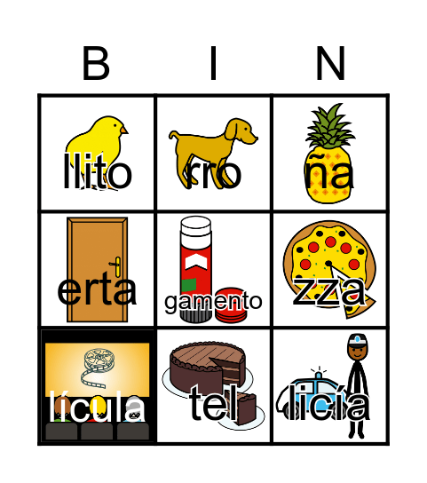 Sílabas P Bingo Card