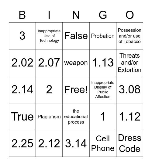 Code of Conduct Bingo Card