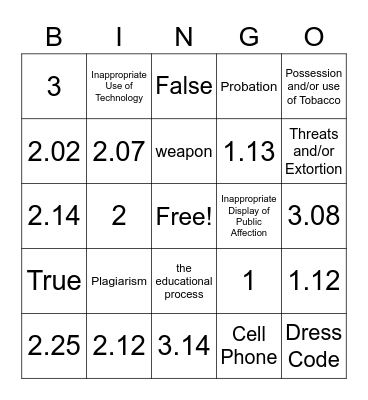 Code of Conduct Bingo Card