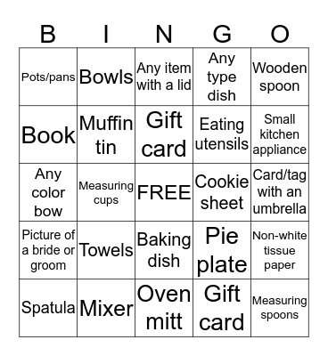 Dayton/Thornhill Wedding Shower Bingo Card
