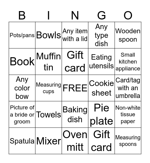 Dayton/Thornhill Wedding Shower Bingo Card