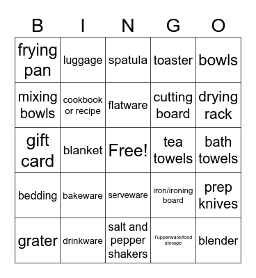 Bridal Bingo Card