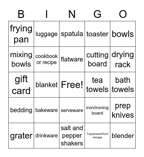 Bridal Bingo Card