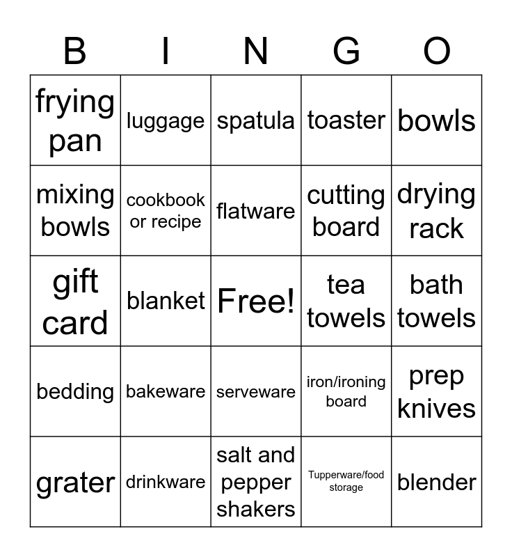 Bridal Bingo Card