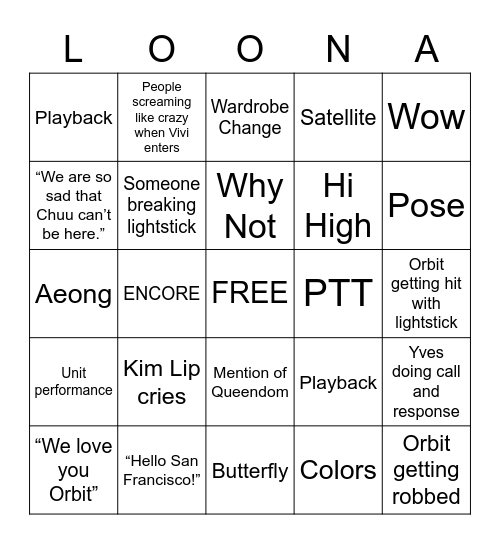 LOONA Bingo Card