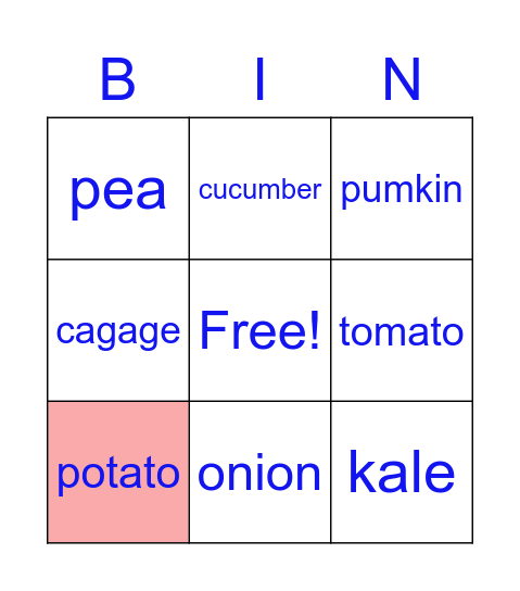 vegetables bingo Card