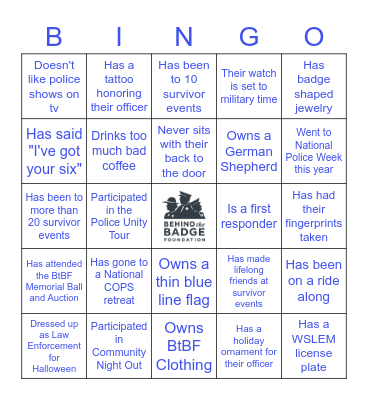 Behind the Badge Foundation Bingo Card