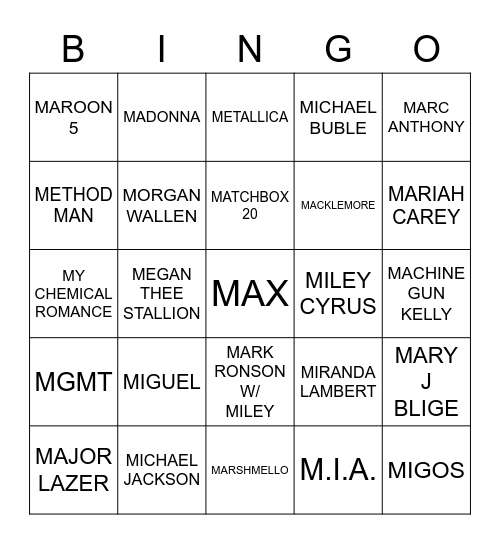 M Bingo Card