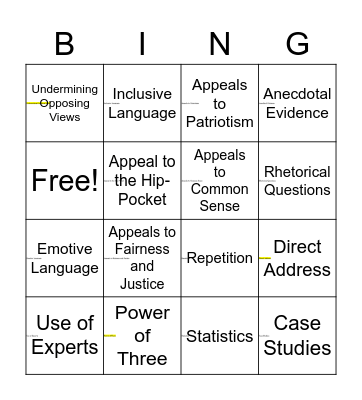 Persuasive Devices Bingo Card