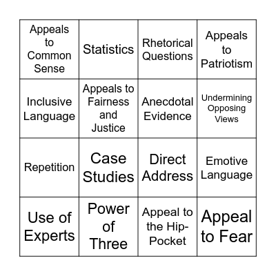 Persuasive Devices Bingo Card