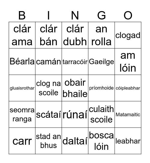 Biongó- Ar Scoil Bingo Card