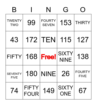 Number BINGO Card